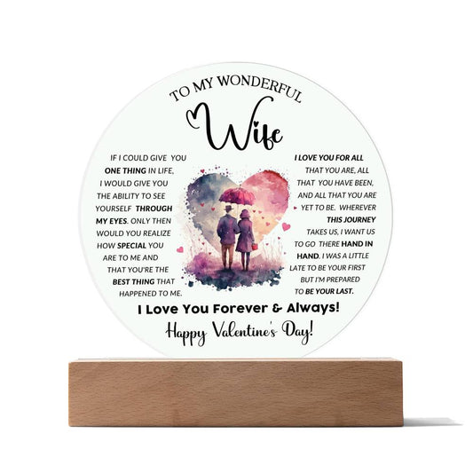 To My Wonderful Wife - Valentine's Day Gift - Acrylic Circle Plaque