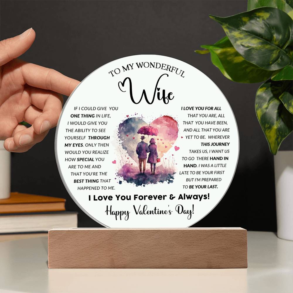 To My Wonderful Wife - Valentine's Day Gift - Acrylic Circle Plaque