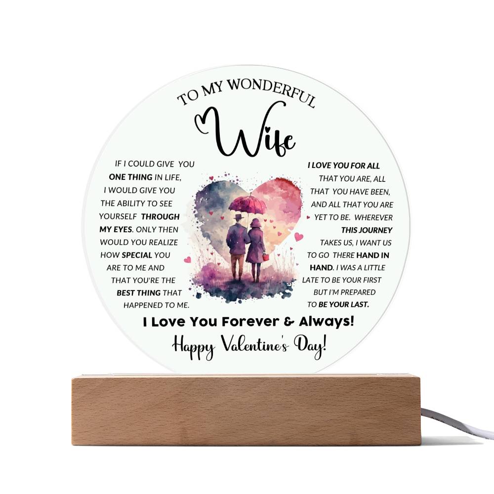 To My Wonderful Wife - Valentine's Day Gift - Acrylic Circle Plaque