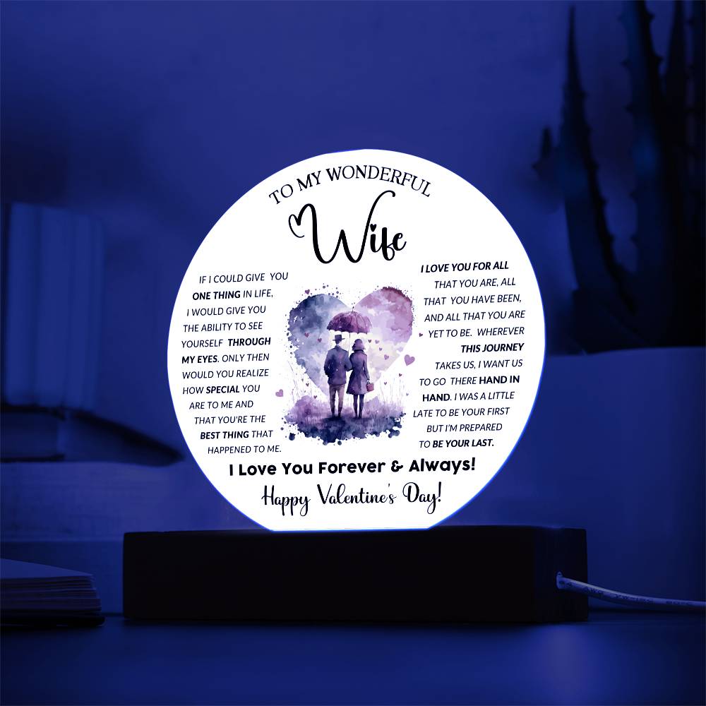 To My Wonderful Wife - Valentine's Day Gift - Acrylic Circle Plaque