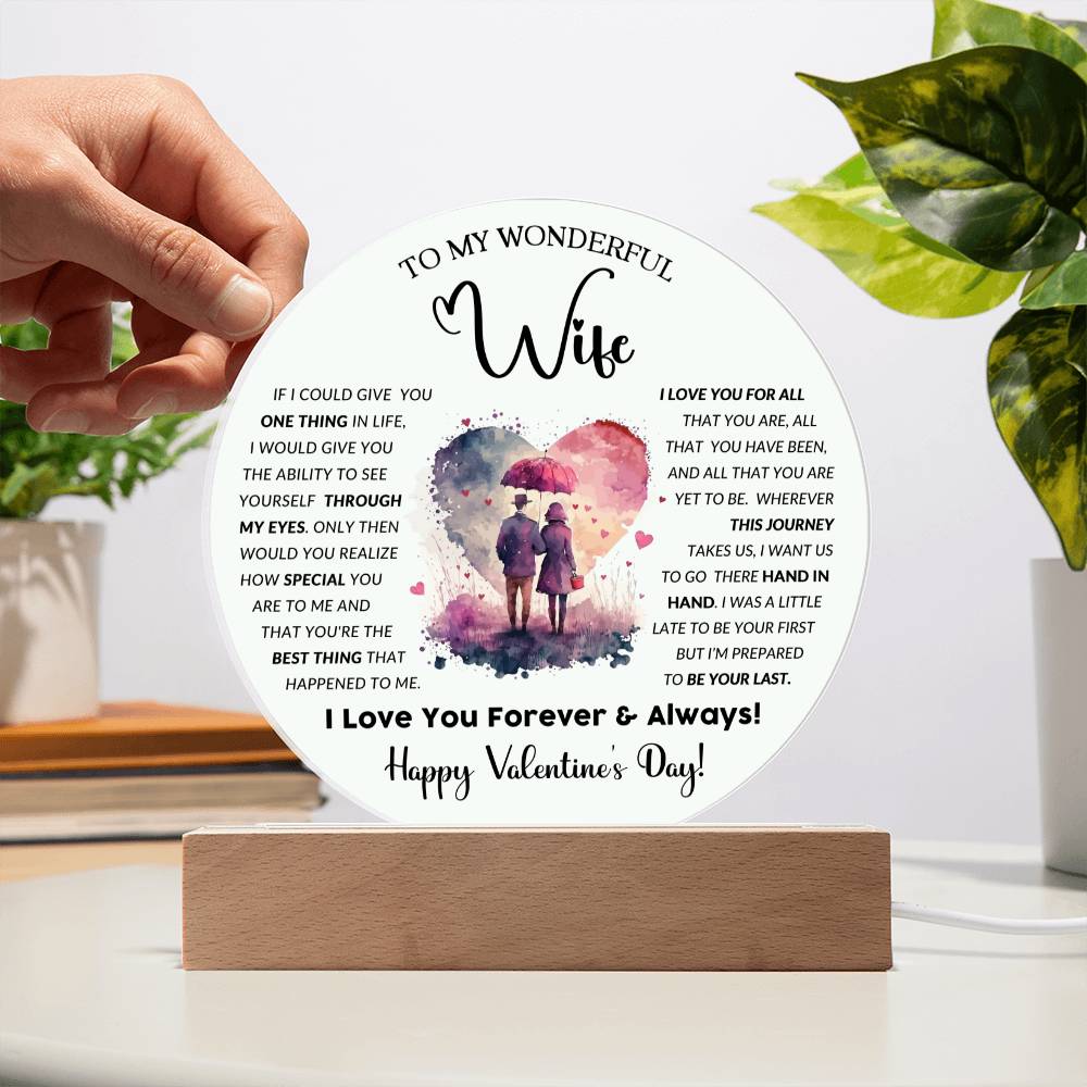 To My Wonderful Wife - Valentine's Day Gift - Acrylic Circle Plaque