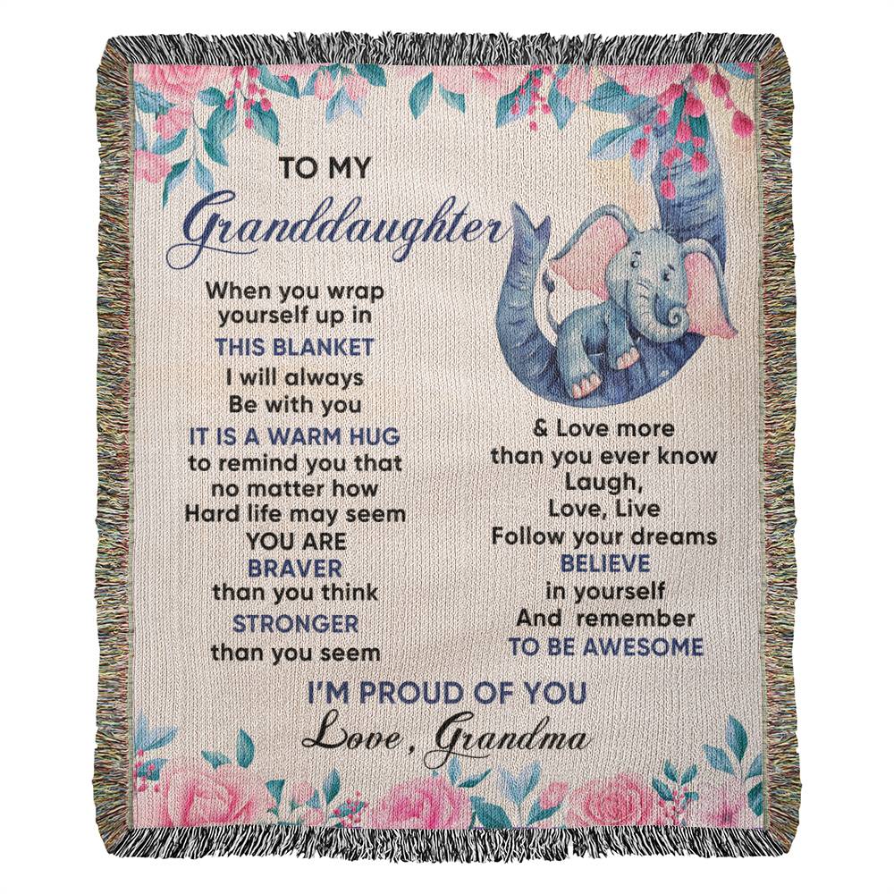 To My Granddaughter Blanket - Elephant Blanket - Heirloom Woven Blanket